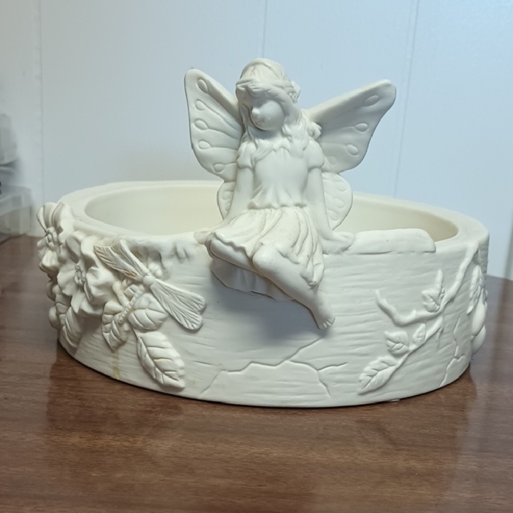 White Fairy and Dragonfly Pillar Candle Holder - Picture 1 of 7